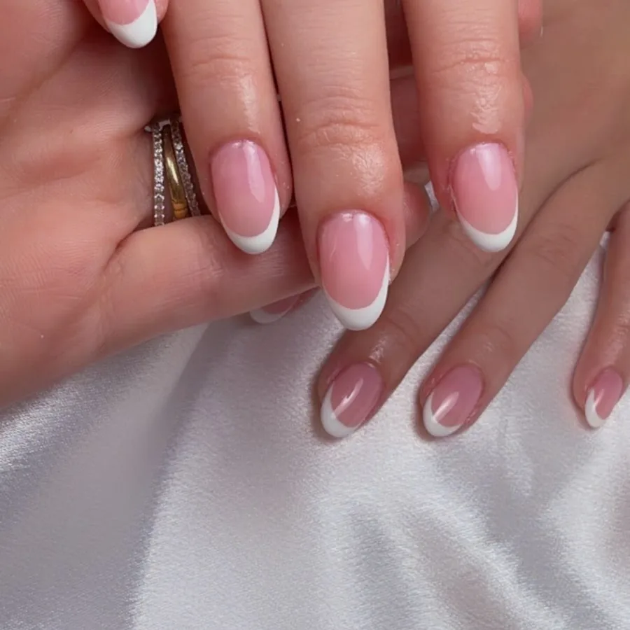 Classic French builder gel nails at natural length at Yudy's Queen Nails in Palm Beach Gardens